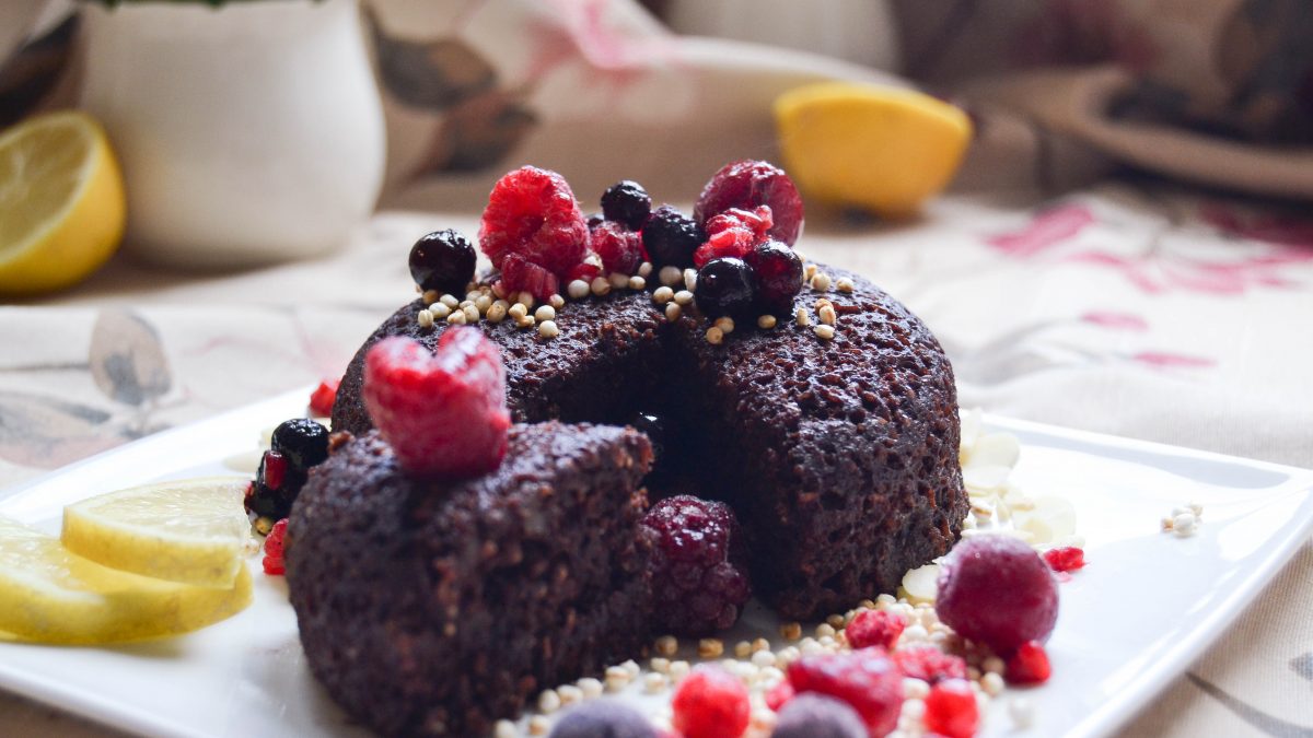 delicious chocolate mugcake with berries