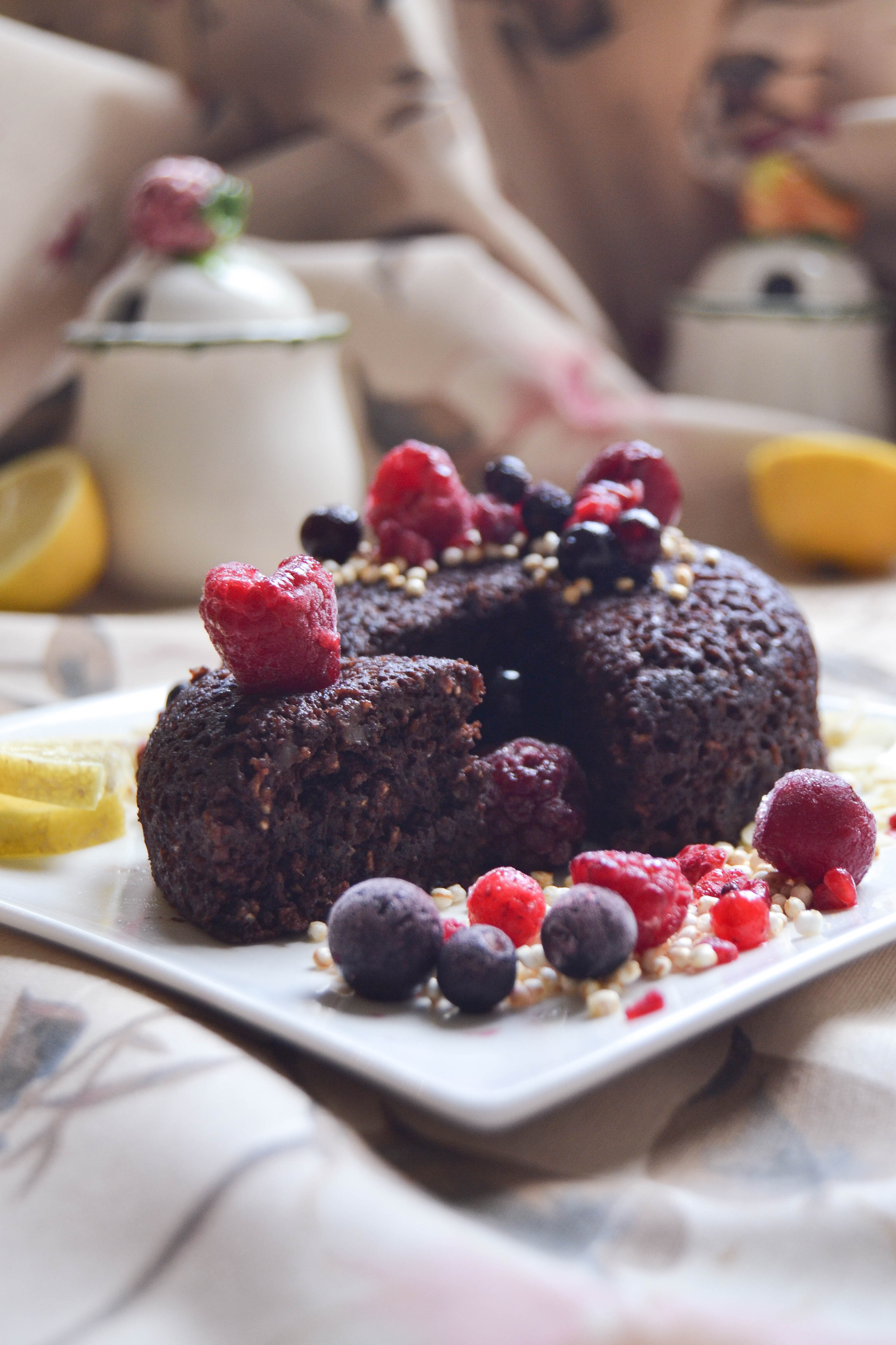 delicious chocolate mugcake with berries