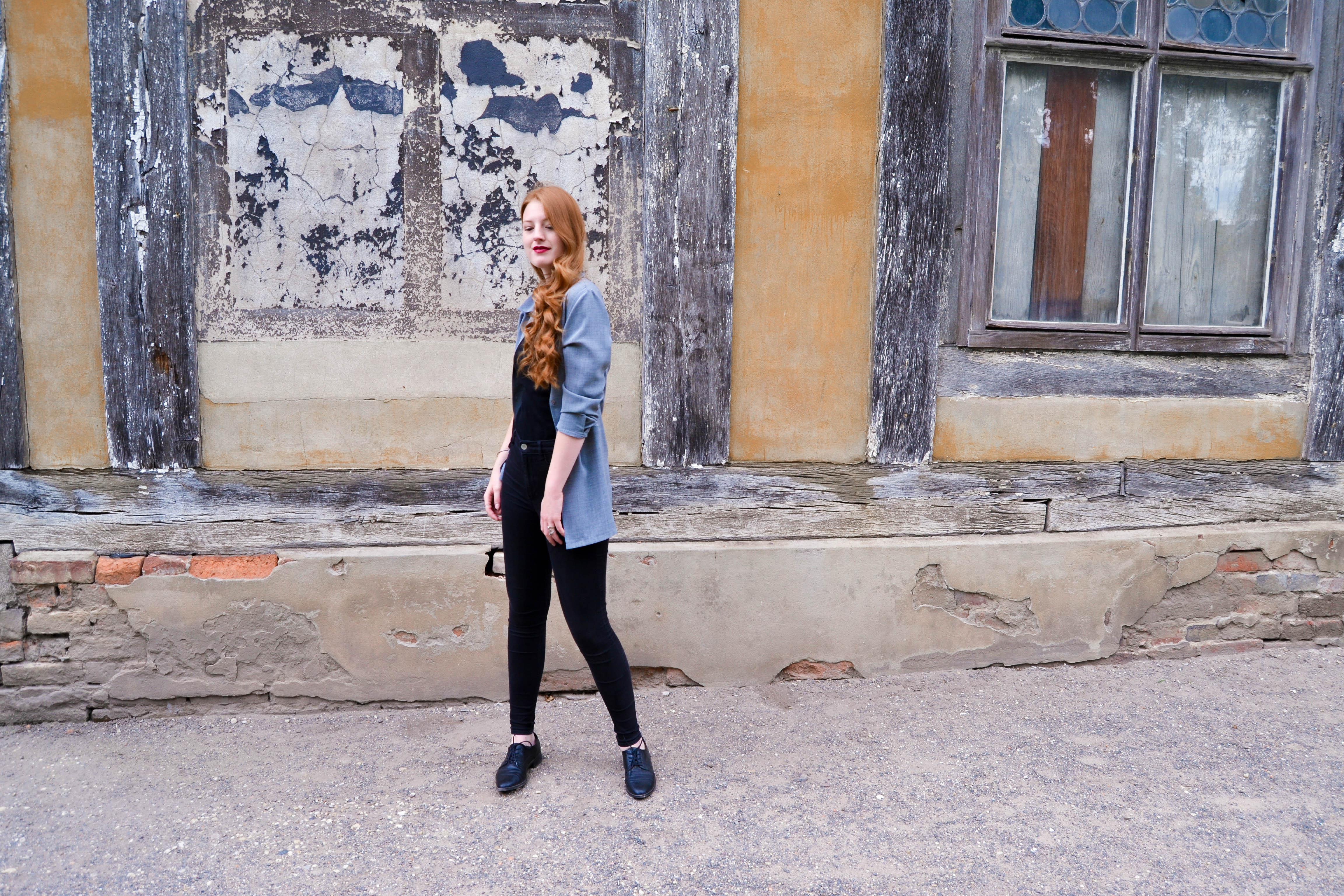 grey blouse with all black outfit - neutral